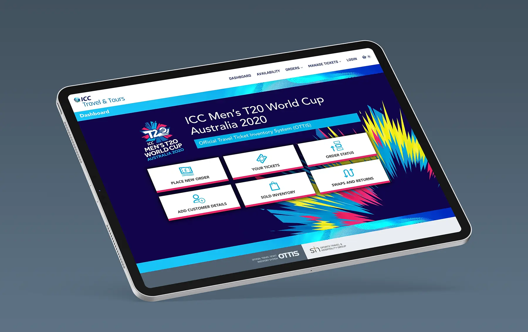 ICC T20 World Cup ticket website dashboard iPad