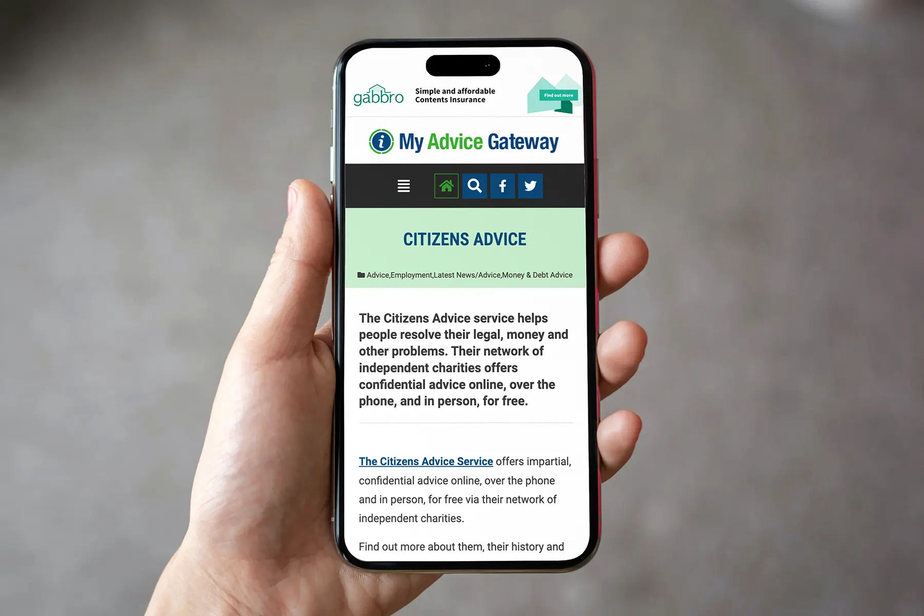 My Advice Gateway website story page mobile