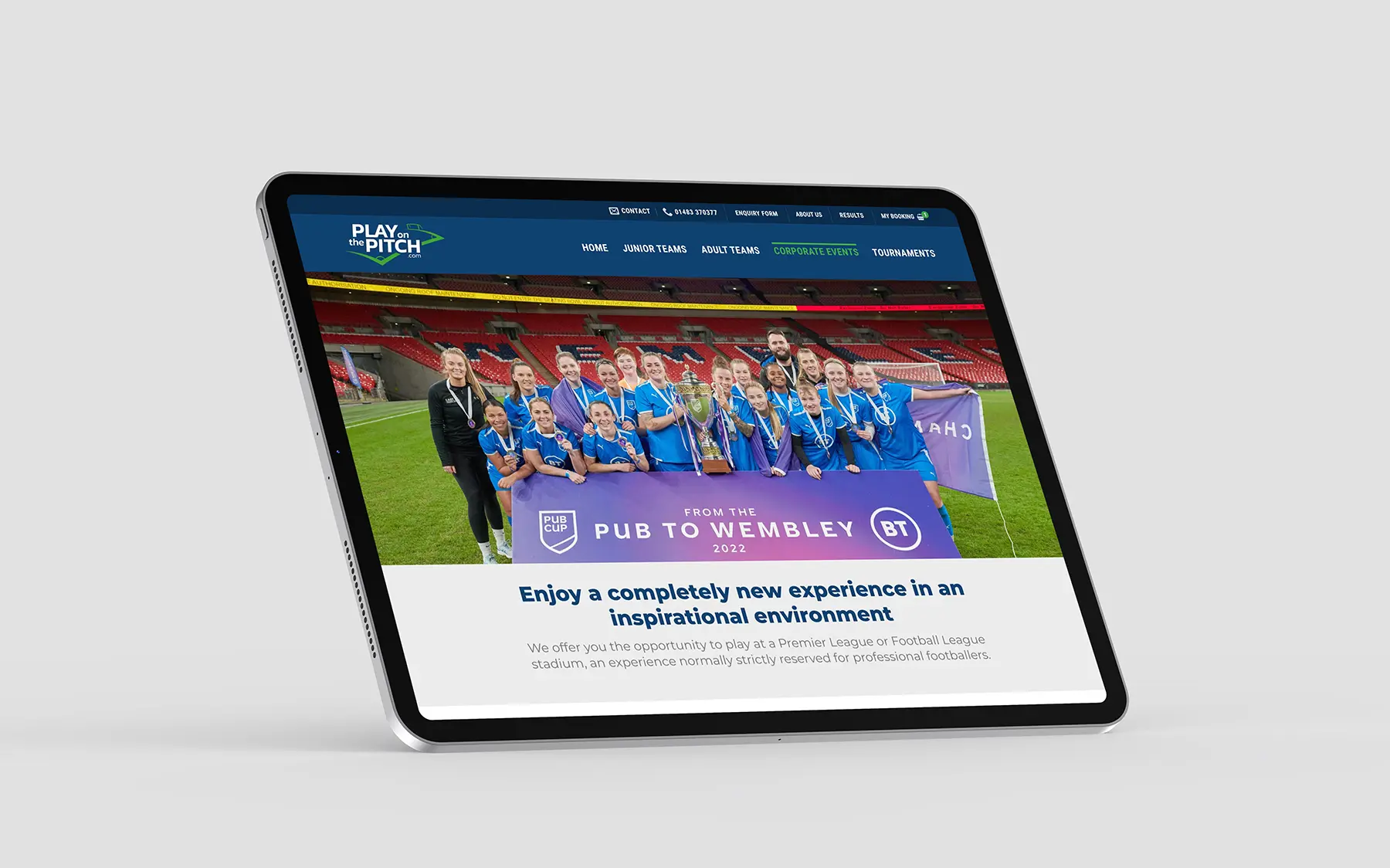 Play on the Pitch corporate page on iPad Pro